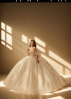 3D Floral Off Shoulder Quinceanera Ball Gown with Beaded Fringe (ZD17567)