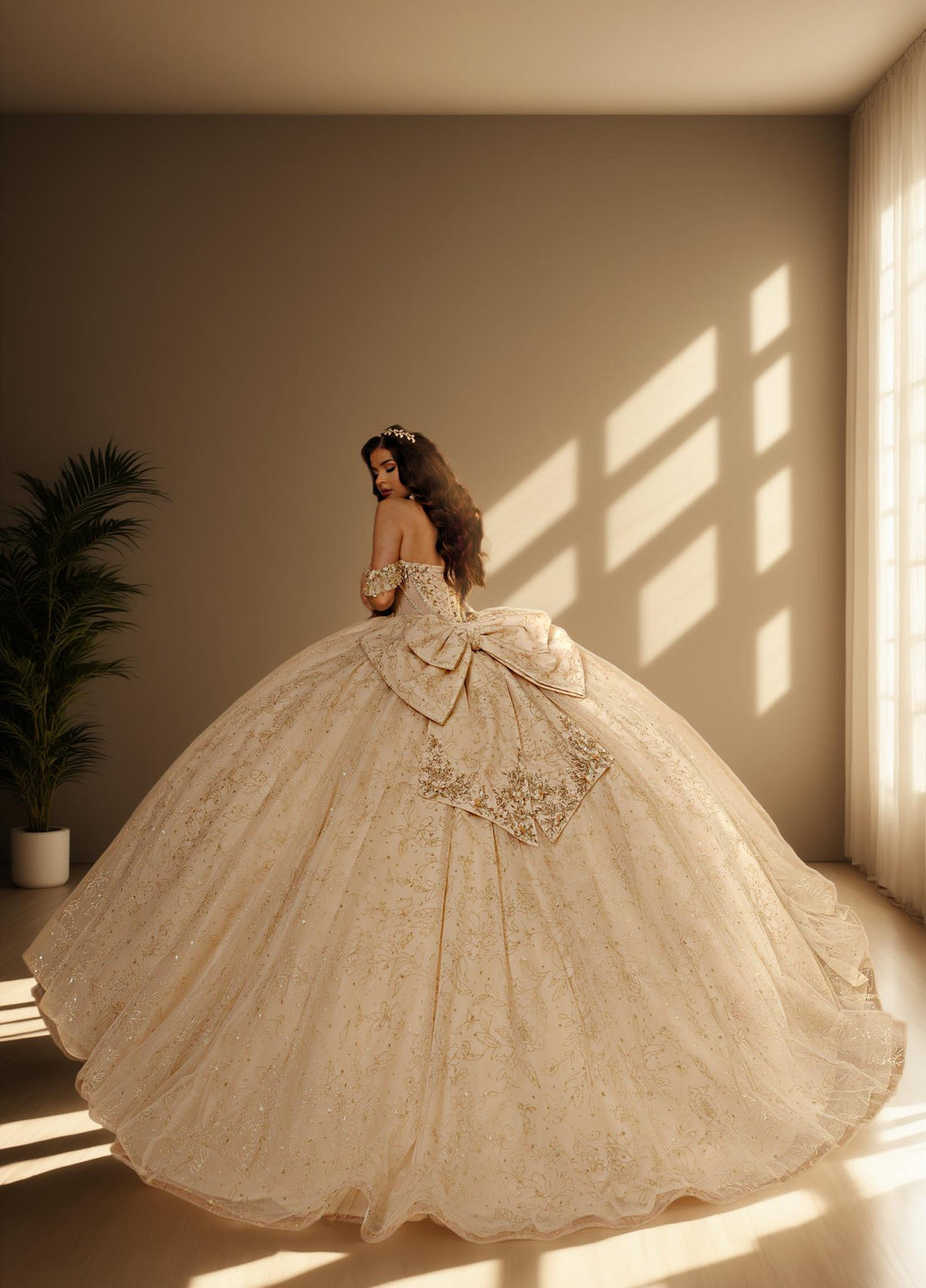 3D Floral Off Shoulder Quinceanera Ball Gown with Beaded Fringe (ZD17567)