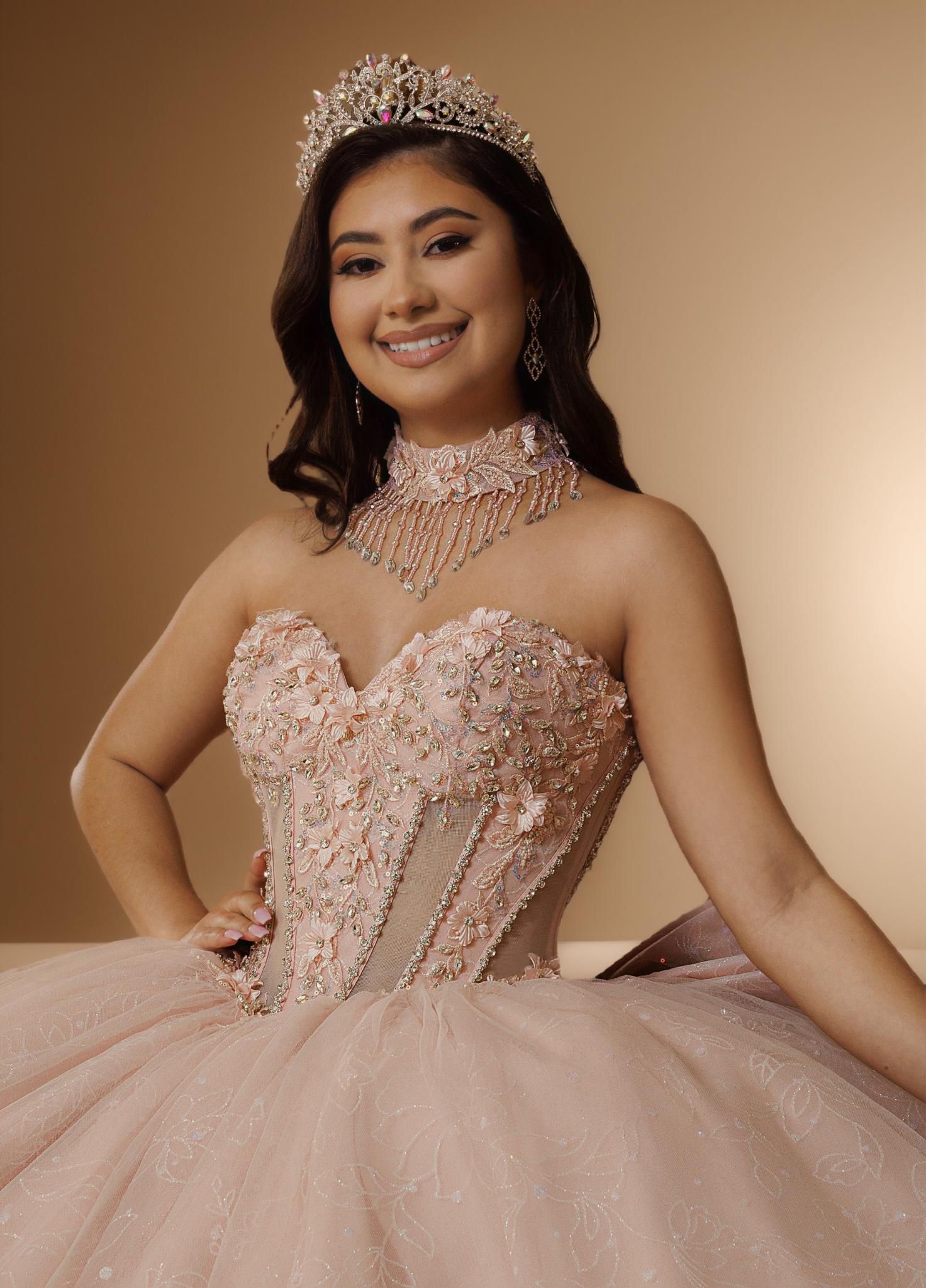 3D Floral Off Shoulder Quinceanera Ball Gown with Beaded Fringe (ZD17567)
