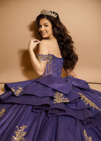 Off Shoulder Beaded Fringe Quinceanera Ball Gown (ZD17568)