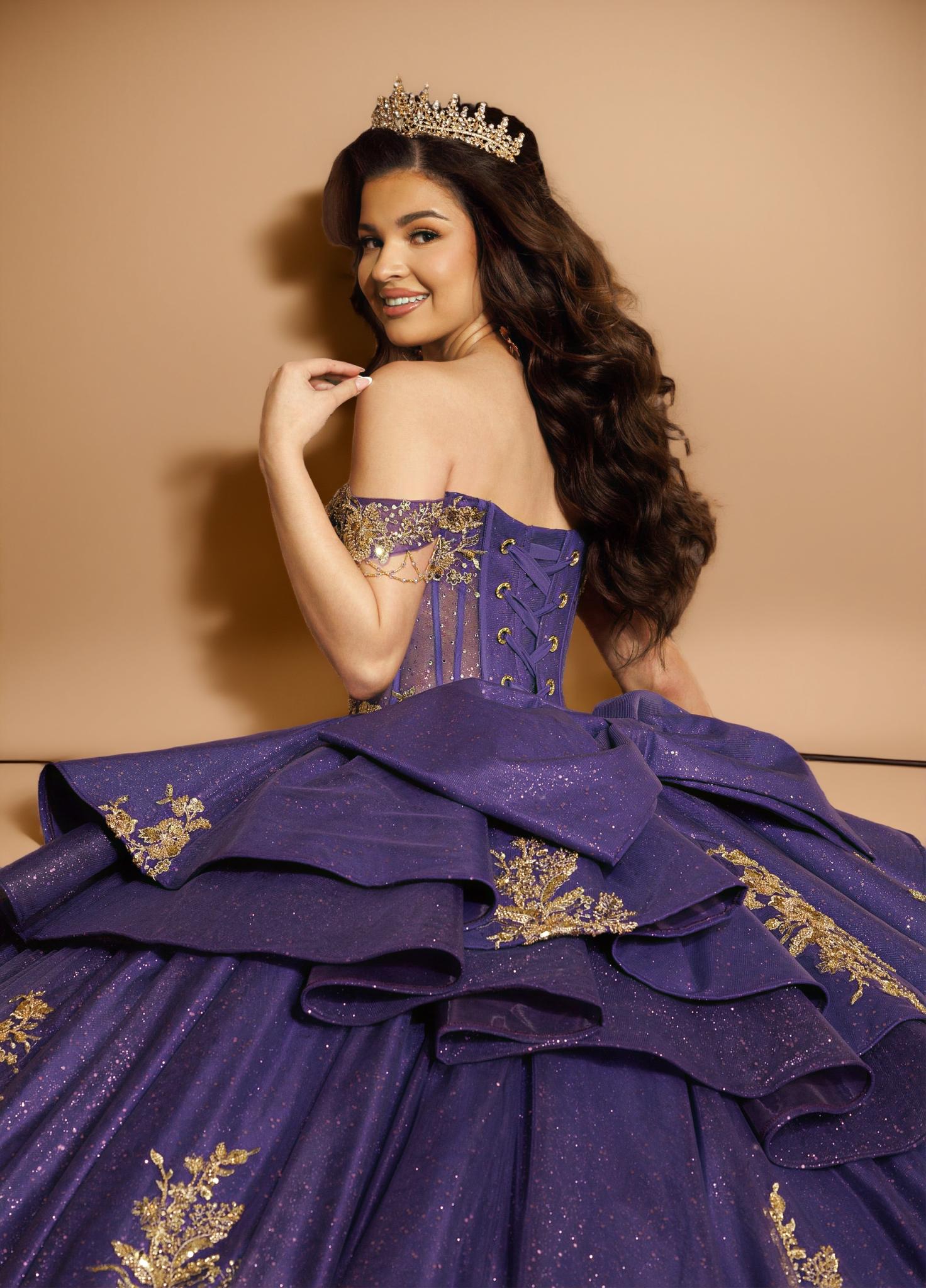 Off Shoulder Beaded Fringe Quinceanera Ball Gown (ZD17568)