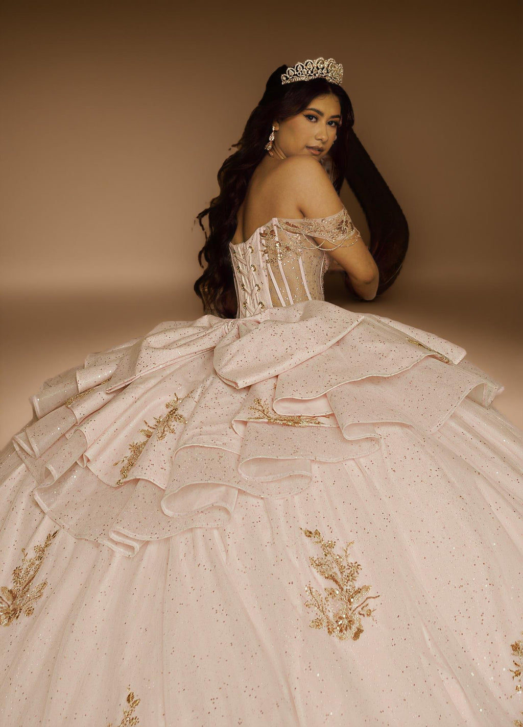 Off Shoulder Beaded Fringe Quinceanera Ball Gown (ZD17568)