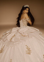 Off Shoulder Beaded Fringe Quinceanera Ball Gown (ZD17568)