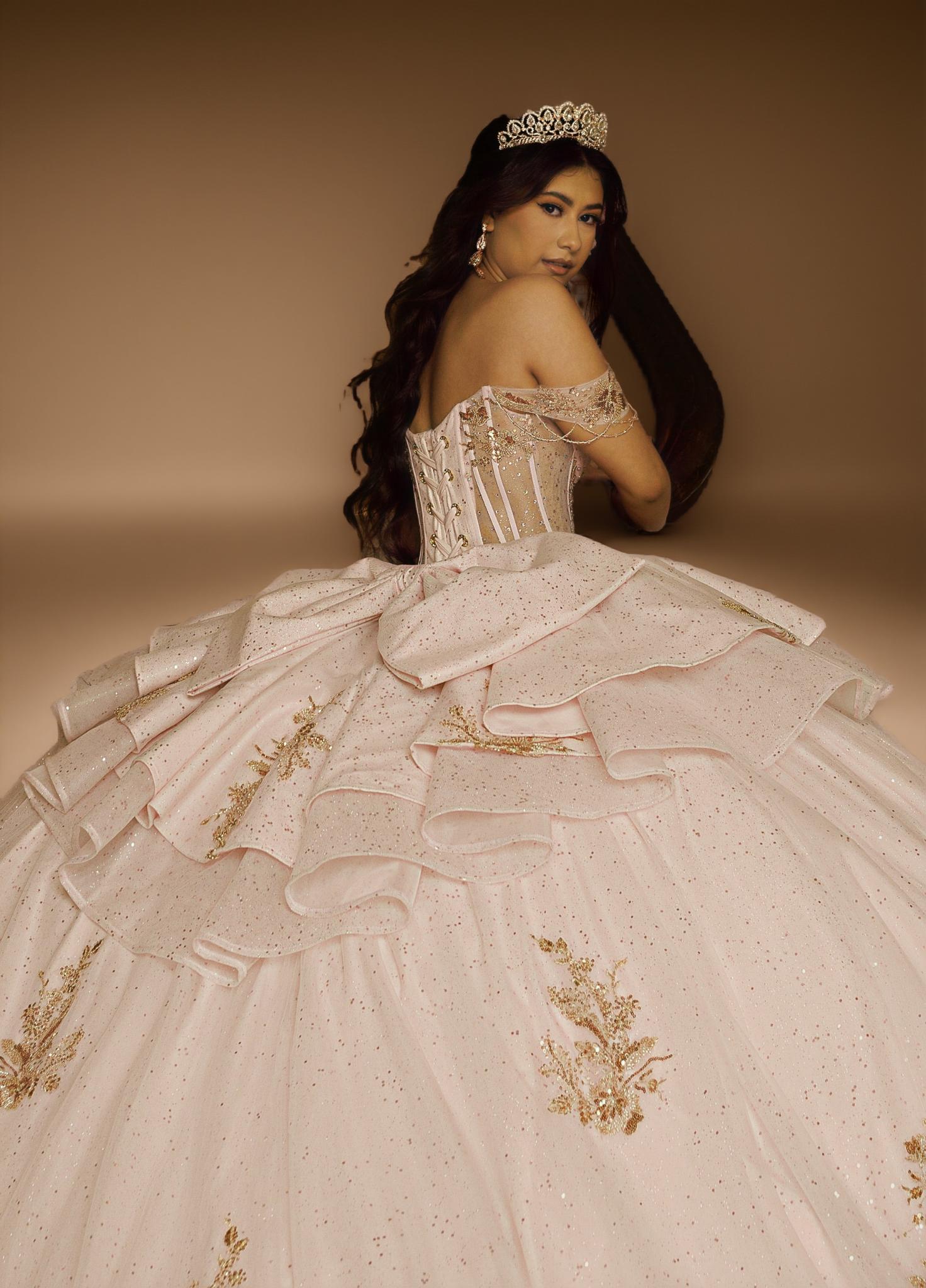 Off Shoulder Beaded Fringe Quinceanera Ball Gown (ZD17568)
