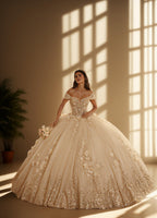 3D Floral Strapless Quinceanera Ball Gown with Off Shoulder Sleeves (ZD17571)
