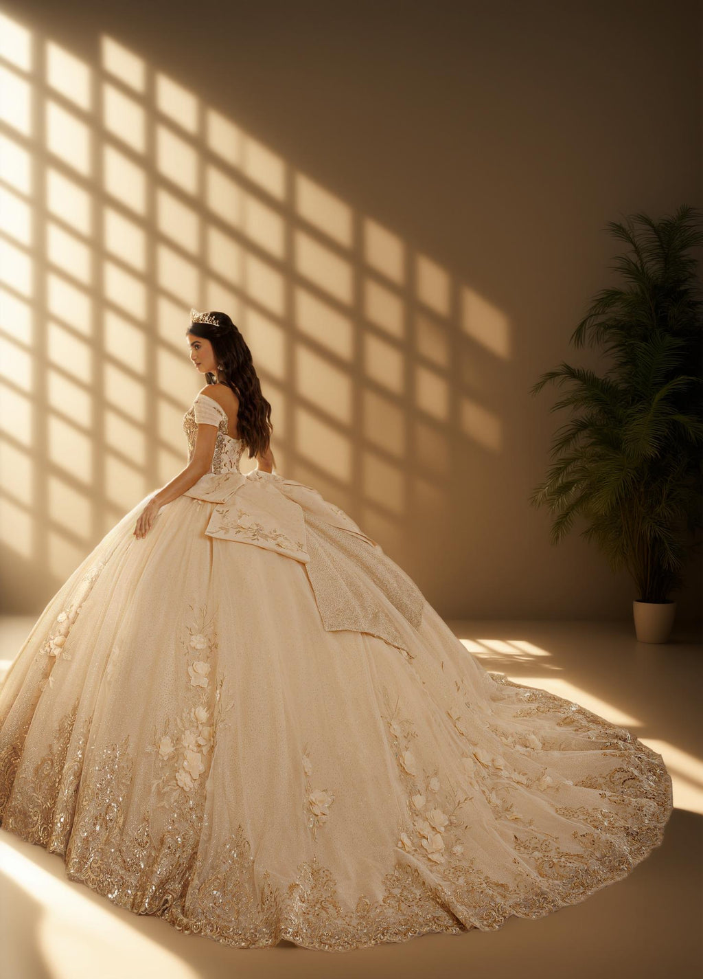 3D Floral Strapless Quinceanera Ball Gown with Off Shoulder Sleeves (ZD17571)