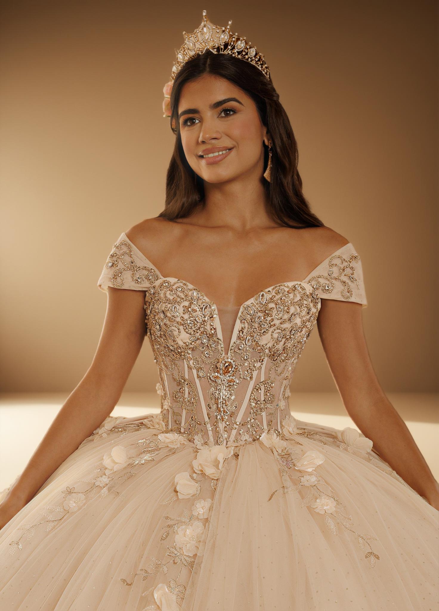 3D Floral Strapless Quinceanera Ball Gown with Off Shoulder Sleeves (ZD17571)