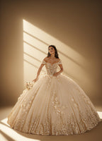 3D Floral Strapless Quinceanera Ball Gown with Off Shoulder Sleeves (ZD17571)