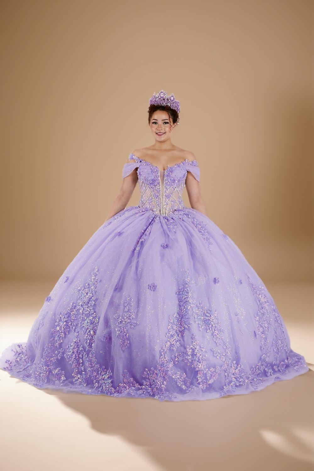 Yellow 3D Floral Off Shoulder Quinceanera Dress Beaded Glitter Tulle Ball Gown (ZD17595)