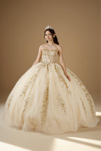 Silver Strapless Applique Quinceanera Dress Sequin Embroidered Glitter Tulle Ball Gown (ZD17596)