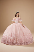Lilac Off Shoulder Bow Quinceanera Dress Ruffle Sleeve Applique Glitter Tulle Ball Gown (ZD17600)