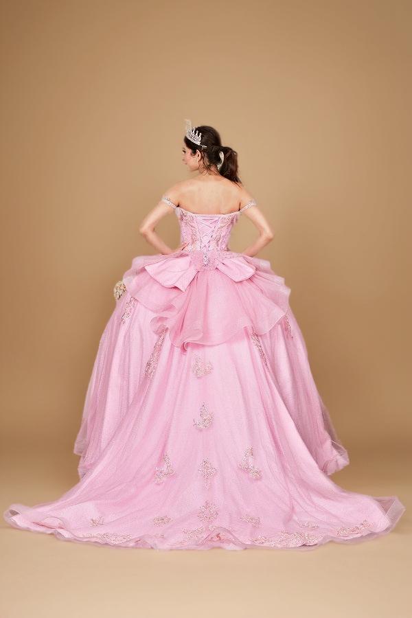 Fuchsia 3D Butterfly Off Shoulder Quinceanera Dress Glitter Tulle Ball Gown (ZD17602)