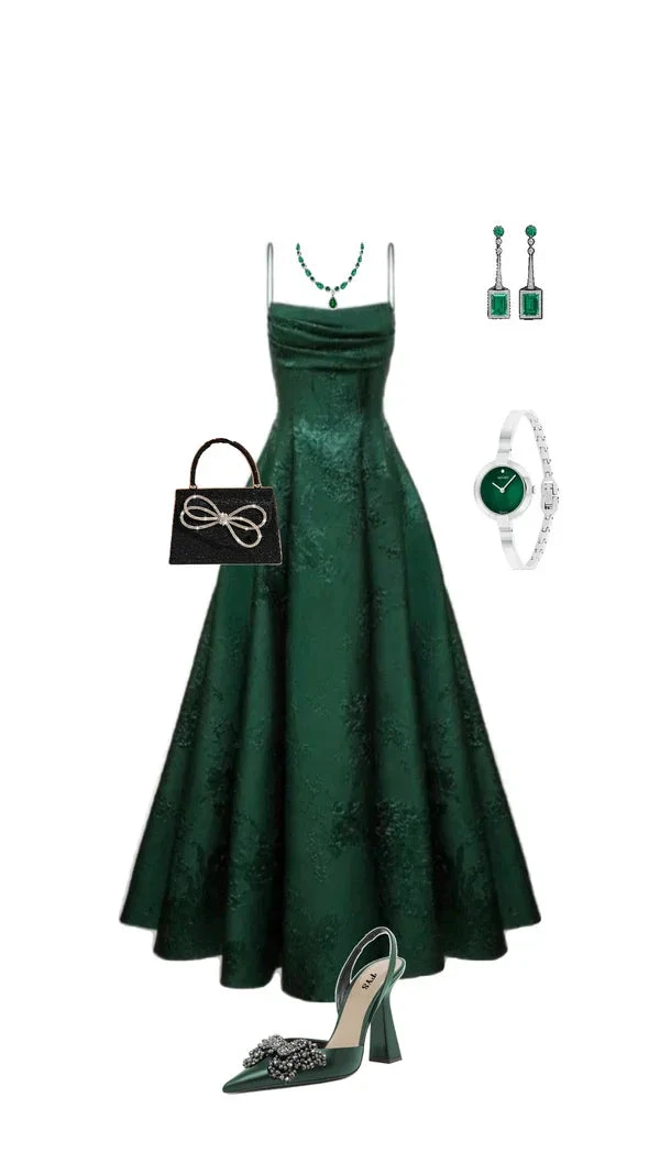 Emerald Green A-line Spaghetti Straps Prom Dress,Chic Evening Dress Y1799 by simplepromdress