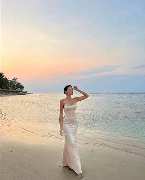 Blush satin beach evening dresses for women Y6927 by simplepromdress