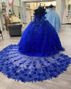 Royal Blue Sweet 16 Princess Ball Gown Quinceanera Dresses with Train for Girls Prom Party Evening Long,Y2479 by simplepromdress