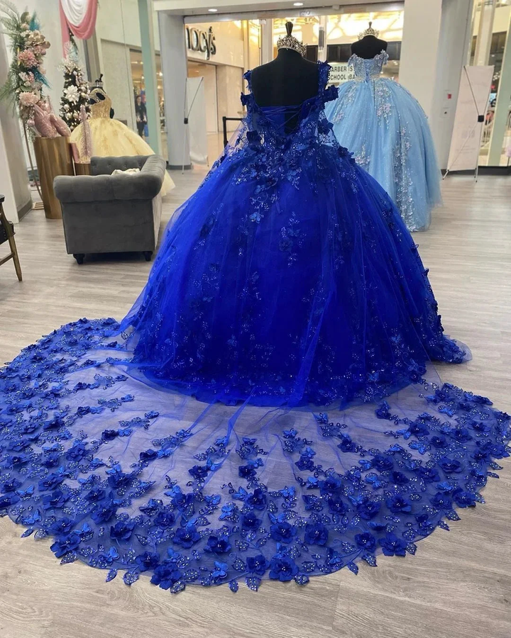 Royal Blue Sweet 16 Princess Ball Gown Quinceanera Dresses with Train for Girls Prom Party Evening Long,Y2479 by simplepromdress