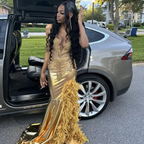 Luxurious Satin Beaded Feathers Evening Gown Long Slit Prom Dress Y7948 by simplepromdress