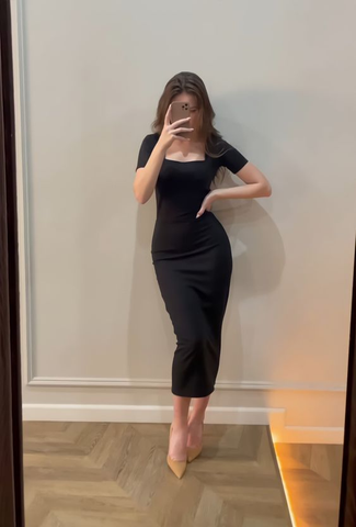 Sexy Black Short Sleeves Bodycon Dress Black Evening Dress Y5597