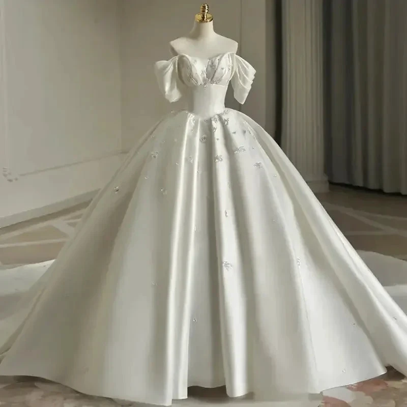 Heavy Industry Luxury Satin Tail Wedding Dress Y6858 by simplepromdress