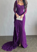 Goegeous Mermaid Split-Side Pleated Lace Evening Dress Purple Long Prom Dress Y7766 by simplepromdress