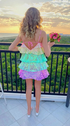 Women Shiny Sequin Sparkle Homecoming Dress Sleeveless Glitter Layered Rainbow Ruffle Dress Party Club Night Dress Y2475 by simplepromdress