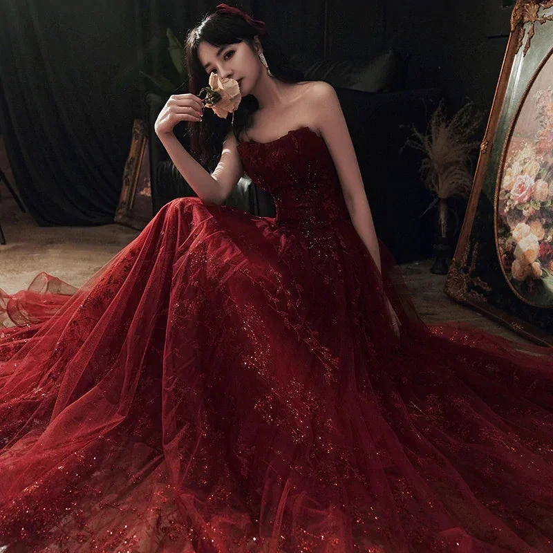 Wine Red Floral Lace and Tulle Long Evening Gown Party Dress Burgundy Formal Dresses Y1661 by simplepromdress