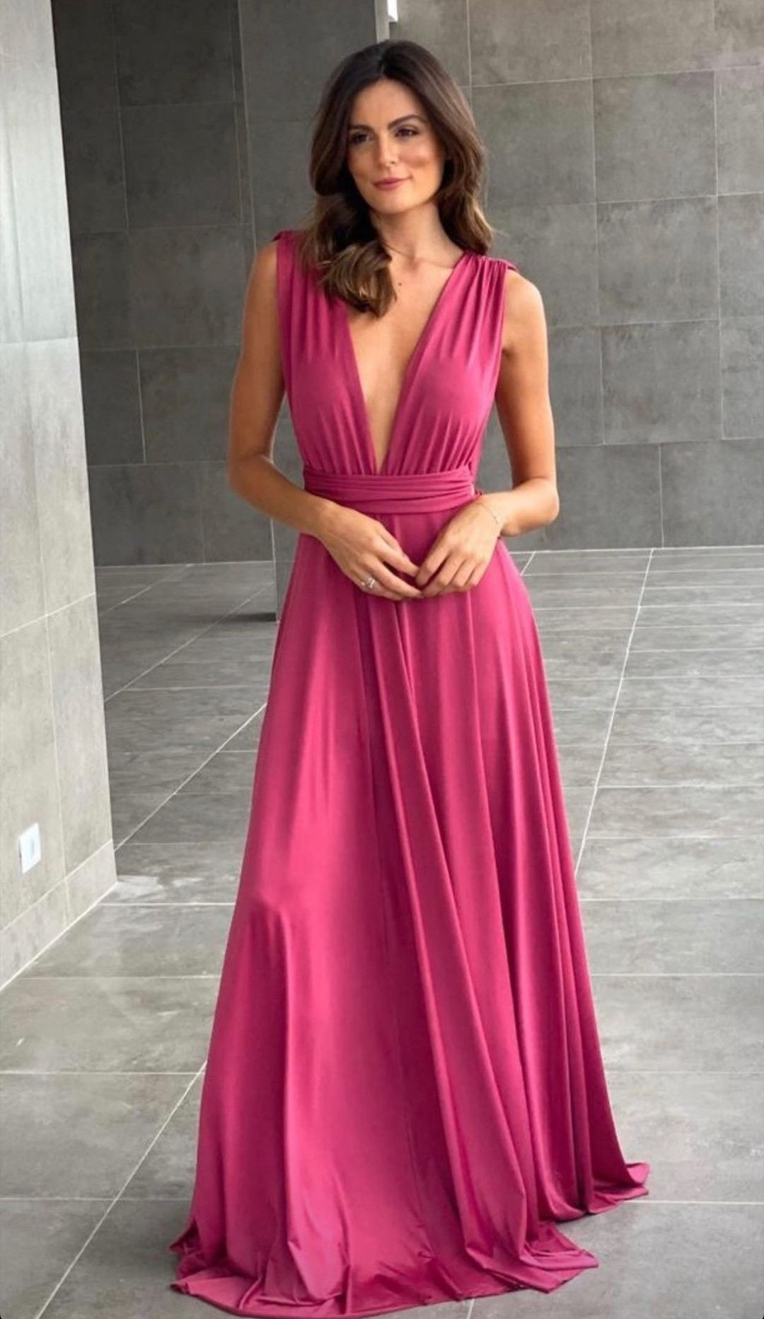 Sexy A-Line Deep V Neck Evening Dress Bridesmaid Dress Y5001