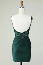 Bodycon Dark Green Spaghetti Straps Corset Homecoming Dress with Beading by WEDTREND