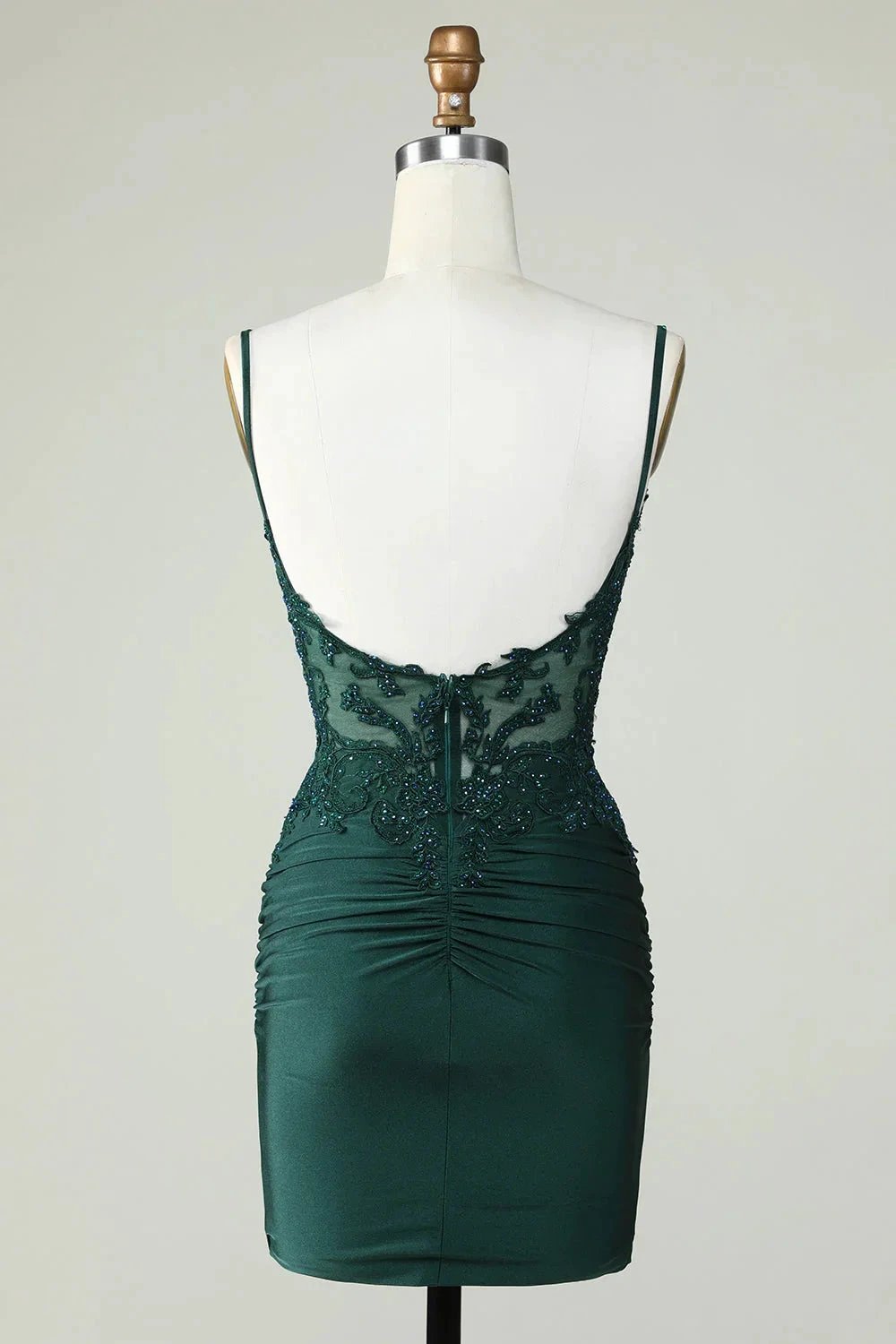 Bodycon Dark Green Spaghetti Straps Corset Homecoming Dress with Beading by WEDTREND