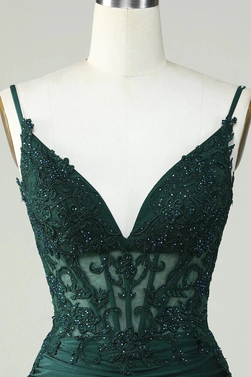 Bodycon Dark Green Spaghetti Straps Corset Homecoming Dress with Beading by WEDTREND