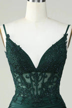 Bodycon Dark Green Spaghetti Straps Corset Homecoming Dress with Beading by WEDTREND