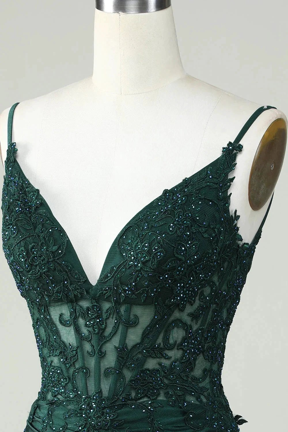 Bodycon Dark Green Spaghetti Straps Corset Homecoming Dress with Beading by WEDTREND