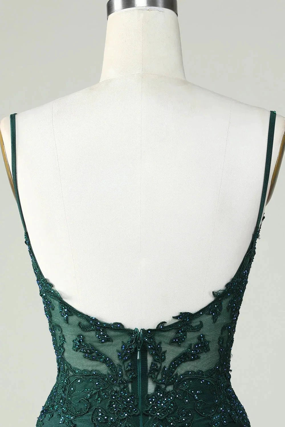 Bodycon Dark Green Spaghetti Straps Corset Homecoming Dress with Beading by WEDTREND
