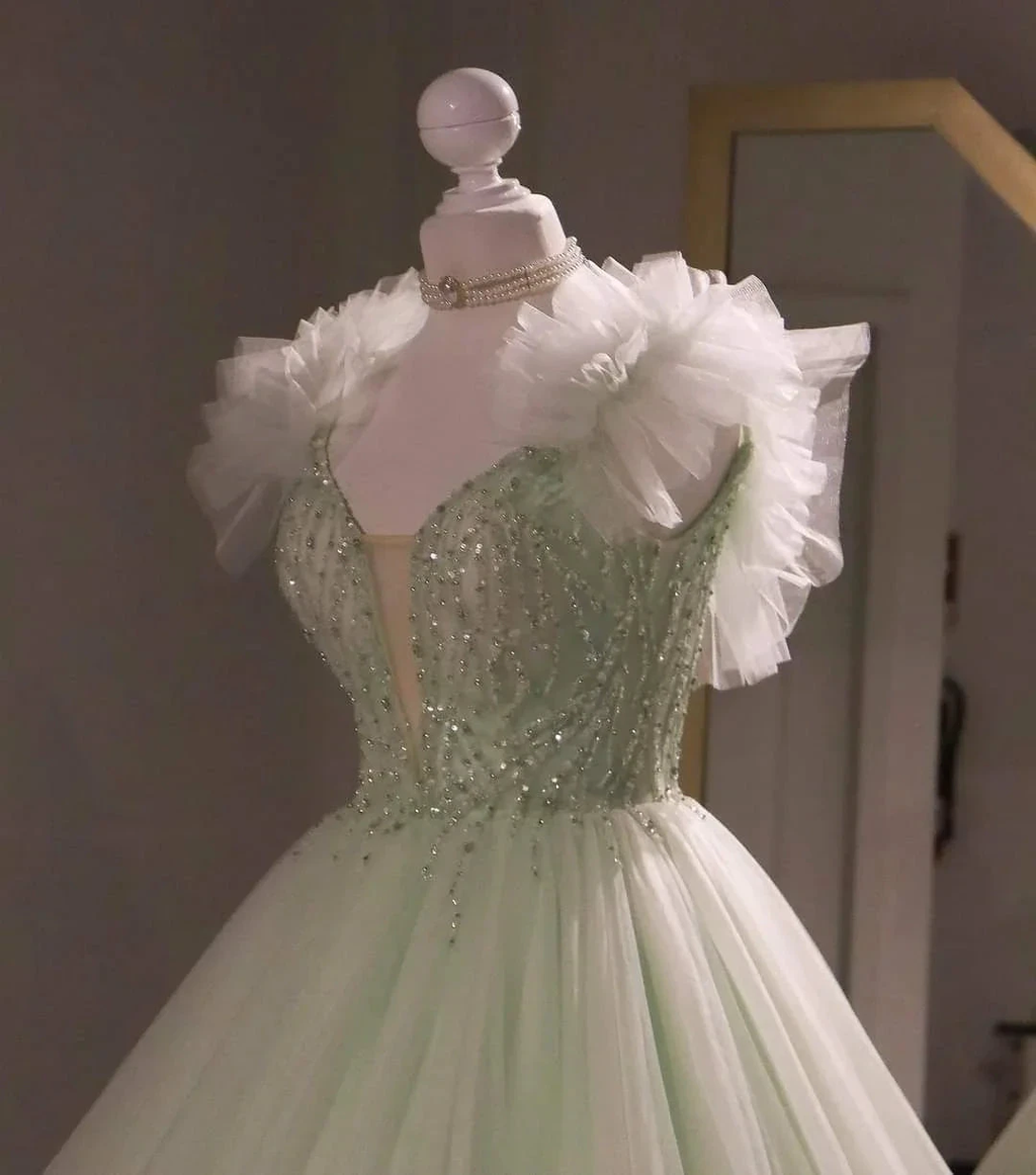 Sage Green Tulle Ball Gown , Sweet 16 Dress, Sage Green Quinceanera Dress Y2335 by simplepromdress