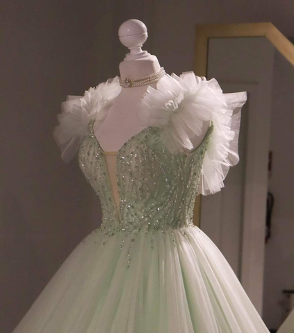 Salbeigrünes Tüll Ballkleid, Sweet 16 Kleid, Salbeigrünes Quinceanera Kleid Y2335