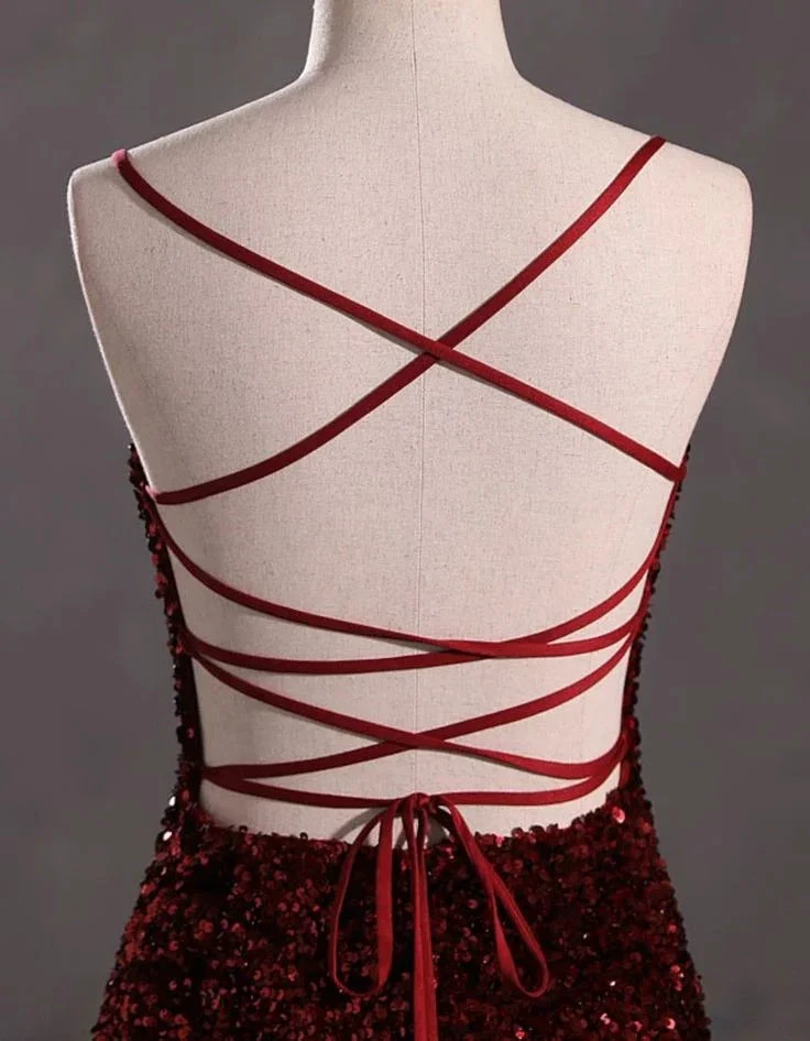 Slim Burgundy Shimmery Open Back Formal Prom Evening Dress Y4164 by simplepromdress