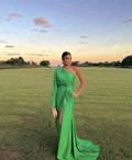 Green One Sleeve Evening Dress With Split,Gala Dress Y5584 by simplepromdress