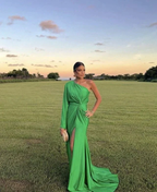Green One Sleeve Evening Dress With Split,Gala Dress Y5584 by simplepromdress
