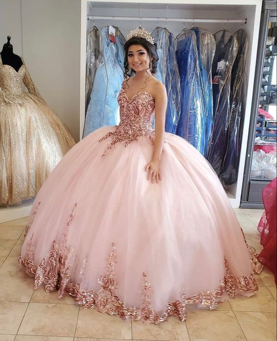 Pink Sweetheart Neckline Ball Gown Quinceanera Dress Tulle Princess Dress Y6475 Hover Image
