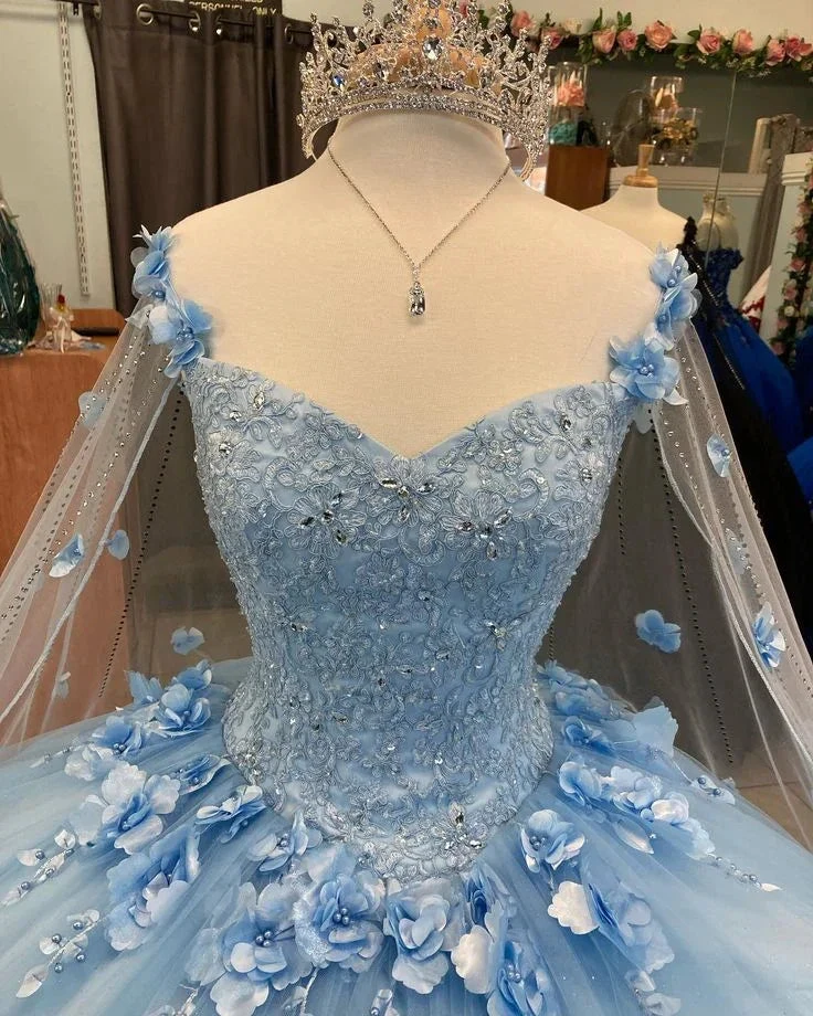 Ball Gown Light Blue Quinceanera Dresses 3D Flowers Sweet 16 Dress Y6569 by simplepromdress