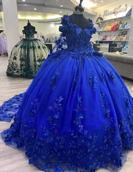 Royal Blue Sweet 16 Princess Ball Gown Quinceanera Dresses with Train for Girls Prom Party Evening Long,Y2479 by simplepromdress