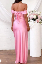 Pink Off The Shoulder Satin Long Prom Evening Dress Y8093 by simplepromdress