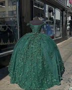 Dark Green Princess Ball Gown Quinceanera Dresses Sweet 15 Party 3D Flowers Lace Applique Birthday Gown Y4254 by simplepromdress
