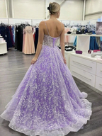 Sweetheart Neck Open Back Purple Lace Long Prom Dresses, Purple Lace Formal Dresses, Purple Evening Dresses Y1730 by simplepromdress