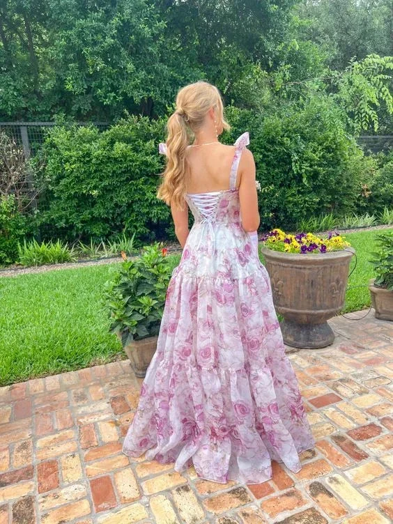 Pretty Chiffon Rose Print A Line Prom Dress Evening Dress Y8498 by simplepromdress