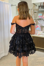 Off the Shoulder Sheer Corset Tiered Ruffles Homecoming Dress Y2602 by simplepromdress