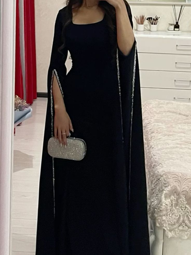 Charming Black Long Sleeves Prom Dress Black Evening Dress Y7089 Hover Image