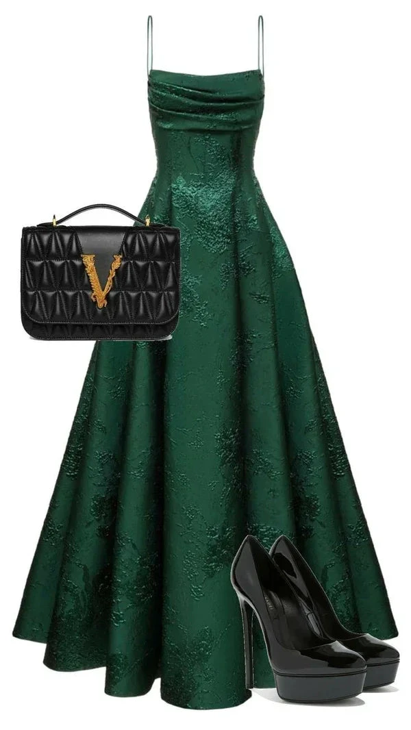 Emerald Green A-line Spaghetti Straps Prom Dress,Chic Evening Dress Y1799 by simplepromdress