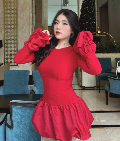 Vestido de cóctel mini rojo de manga larga, corte A, elegante, para regreso a casa, Y8103