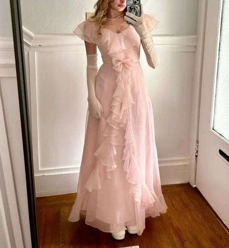Classy Pink Chiffon Ruffle Evening Dress Formal A Line Prom Dress Y8435 by simplepromdress